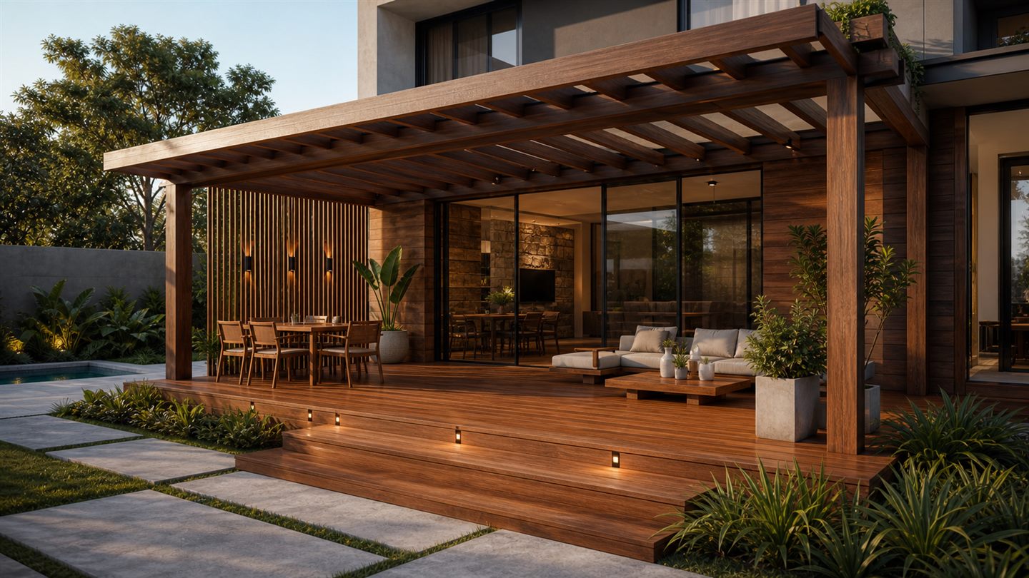 Deck externo em madeira tratada
